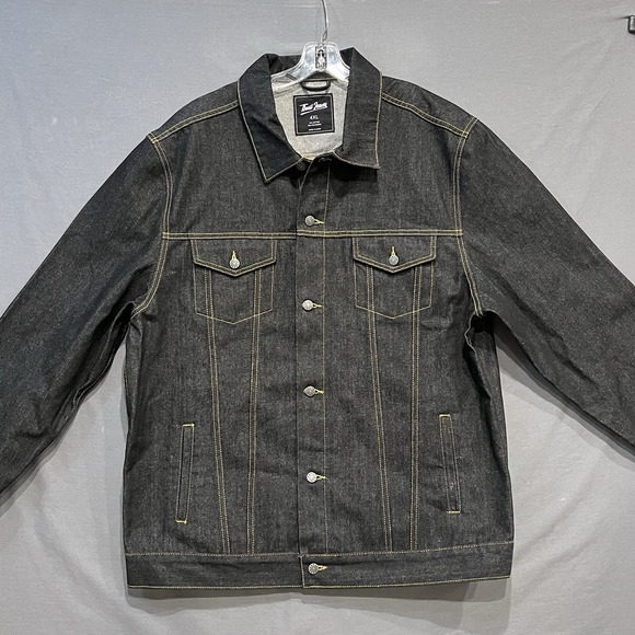 Denim Trucker Jacket Mens 4XL Blac Biker Grunge Trust Jeans Big & Tall Coat - Picture 2 of 8